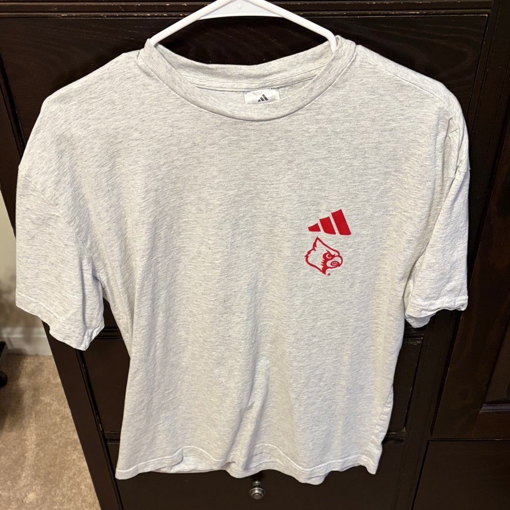 Adidas Heather Gray Tee with Red Graphic